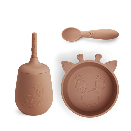 nuuroo Blue silicone dinner set 3-pack Dinner set Chocolate malt