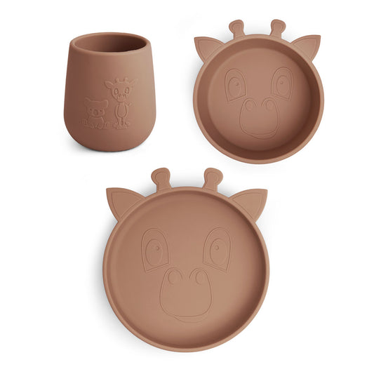 nuuroo Judi silicone dinner set 3-pack Giraf Dinner set Chocolate malt