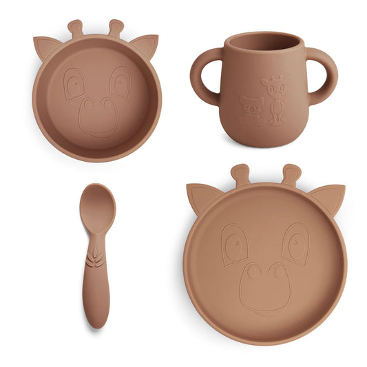nuuroo Lykke silicone dinner set 4-pack Giraf Dinner set Chocolate malt