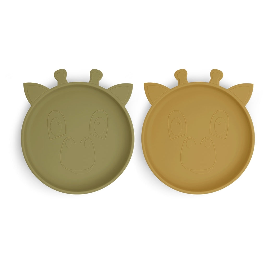 nuuroo Akila silicone plate 2-pack Giraf Plate Olive green / Dusty yellow