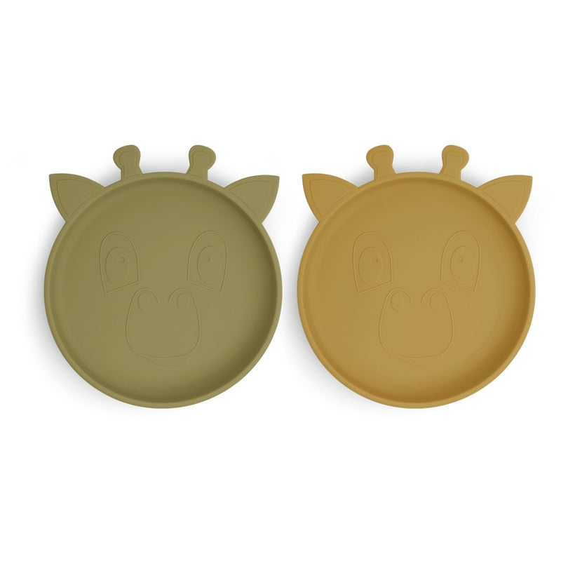 nuuroo Akila silicone plate 2-pack Giraf Plate Olive green / Dusty yellow