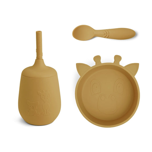 nuuroo Blue silicone dinner set 3-pack Dinner set Dusty yellow