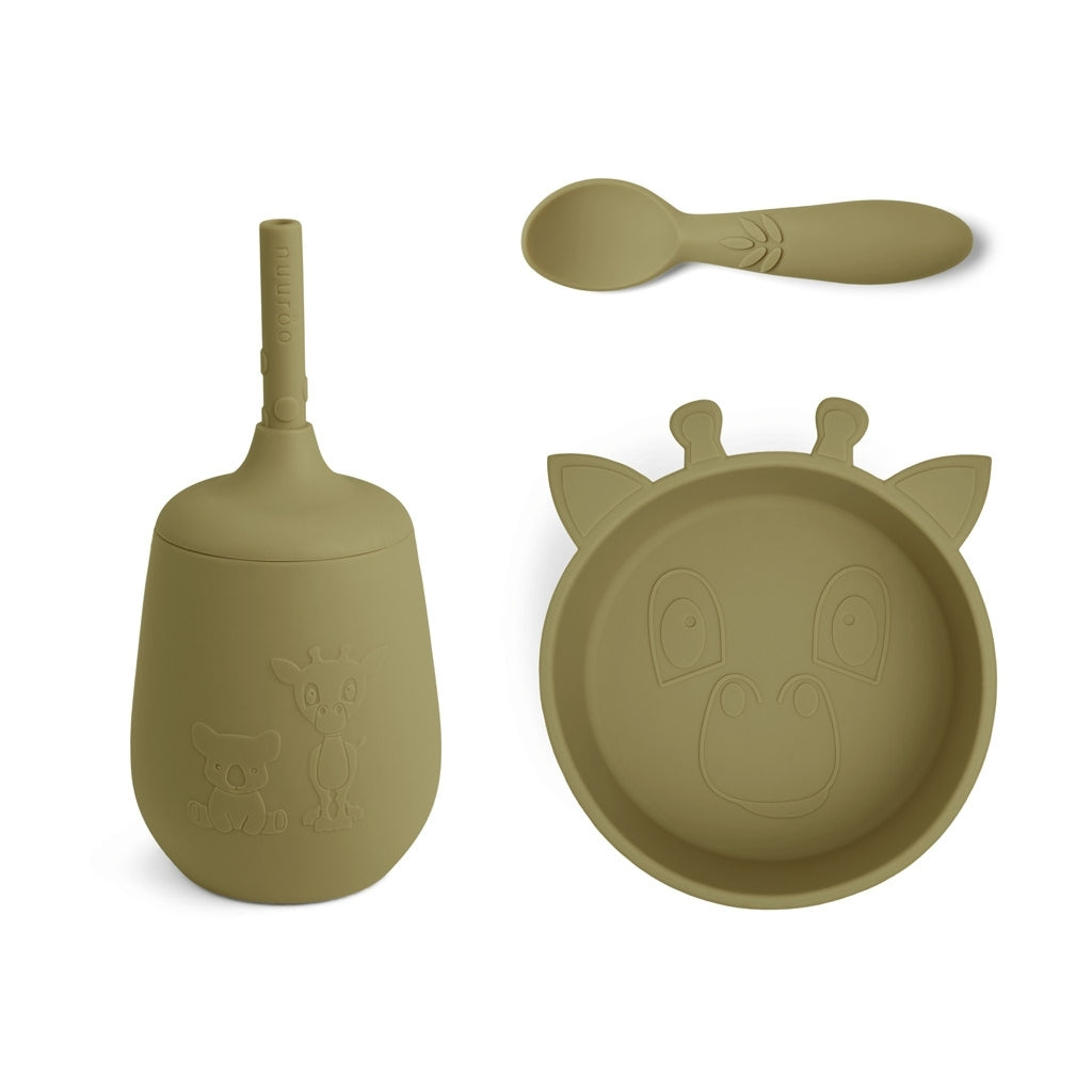 nuuroo Blue silicone dinner set 3-pack Dinner set Olive green
