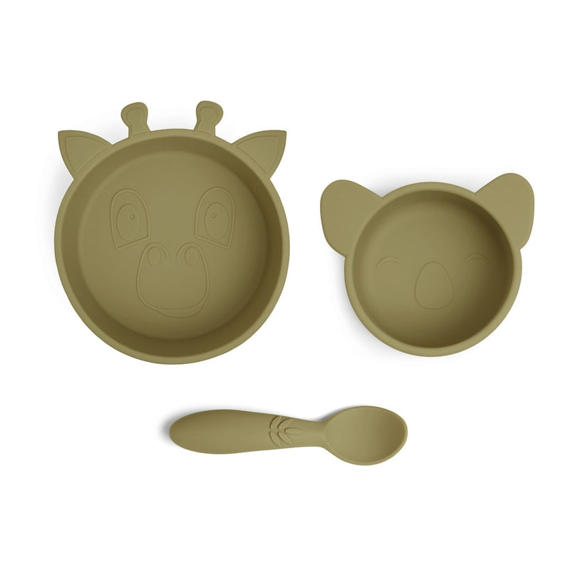 nuuroo Eddy silicone dinner set 3-pack Dinner set Olive green