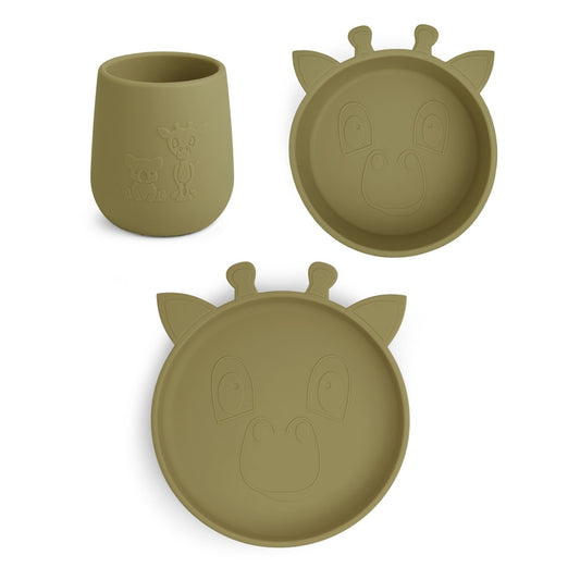 nuuroo Judi silicone dinner set 3-pack Giraf Dinner set Olive green