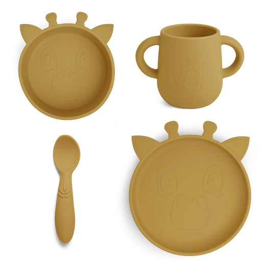 nuuroo Lykke silicone dinner set 4-pack Giraf Dinner set Dusty yellow