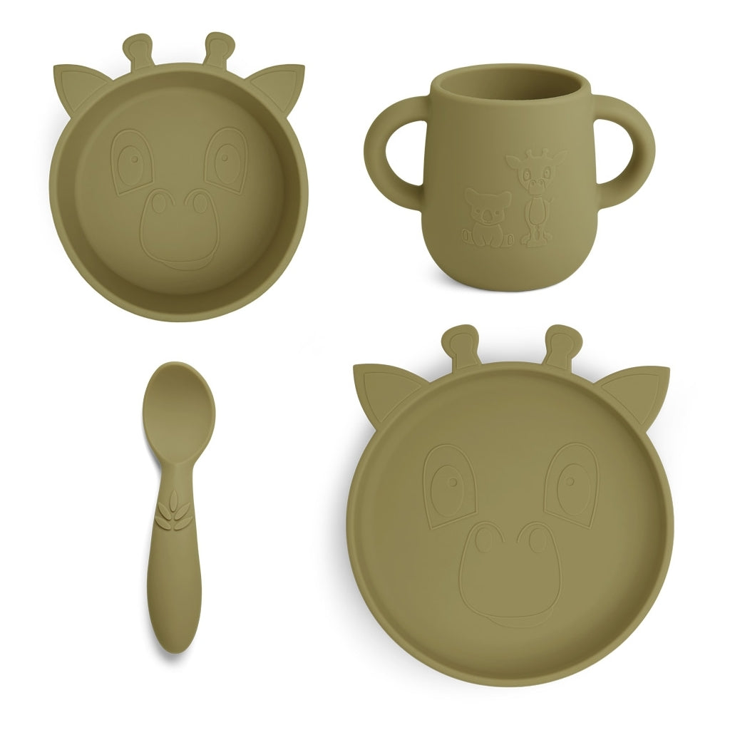 nuuroo Lykke silicone dinner set 4-pack Giraf Dinner set Olive green